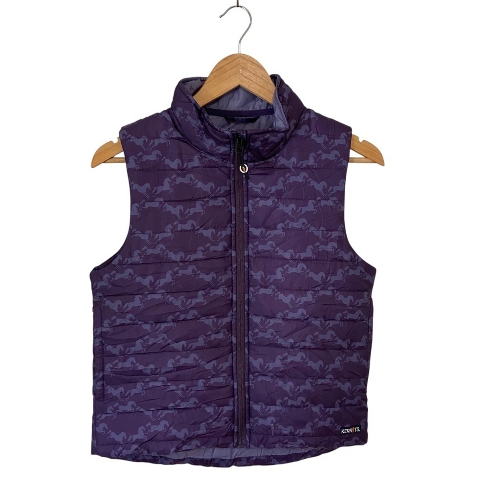Kerrits Girl’s Equestrian Horse Back Riding Purple Horse Print Zip Up Vest L